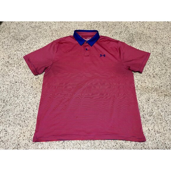 Under Armour Mens XL  TG Red & Blue Striped Polo Shirt With Moisture-Wicking - Picture 7 of 15